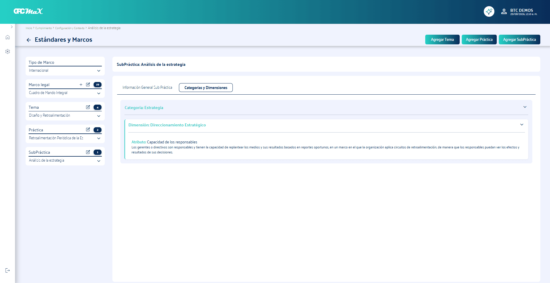 Configuración de estándares y marcos de cumplimiento en GRCMax