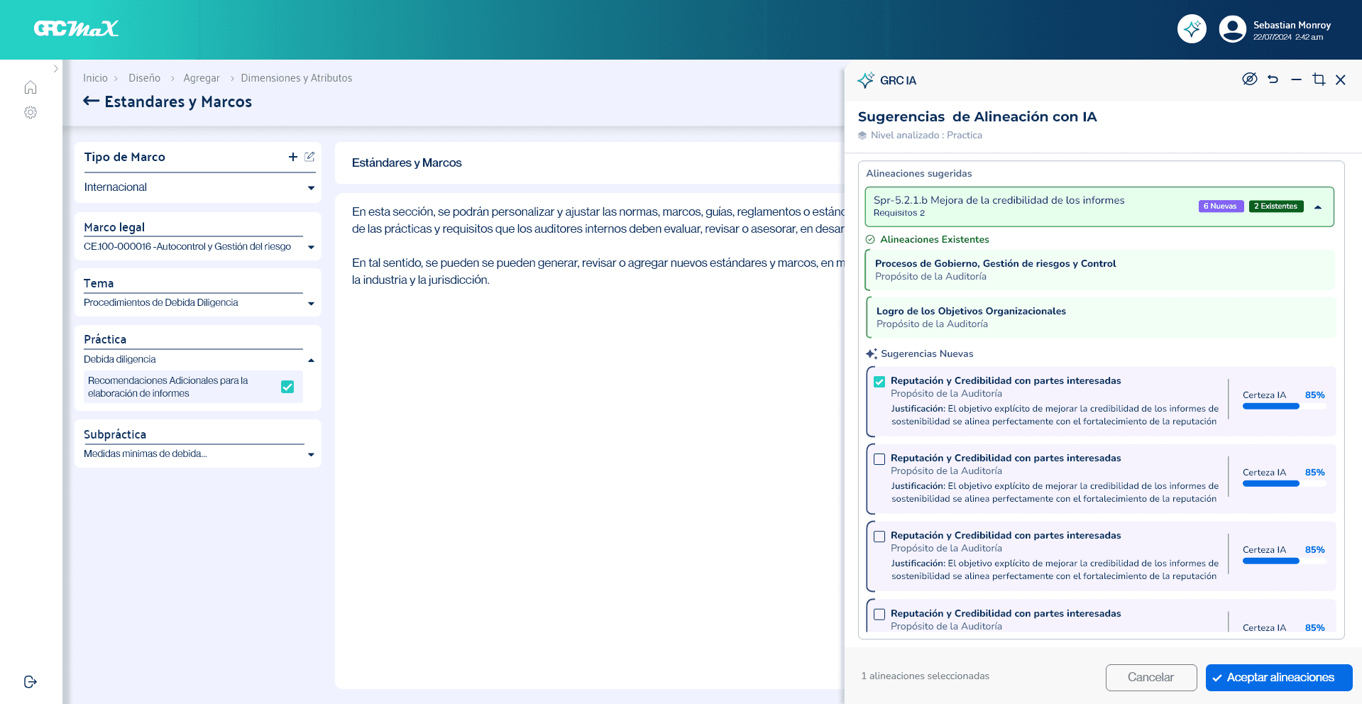 Sugerencias de alineación con IA en GRCMax